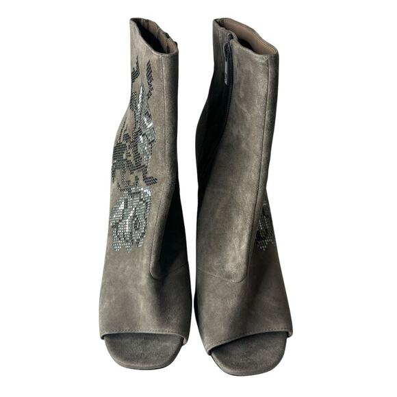 Donald Pliner Floral Embellished Peep Toe Suede Booties Grey Size 9.5 - Picture 6 of 9
